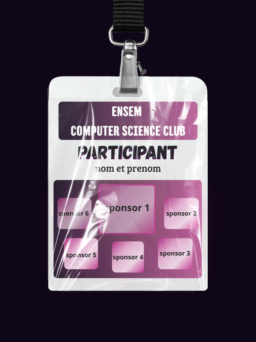 Badge participant CSC ENSEM présentant plusieurs emplacements sponsors